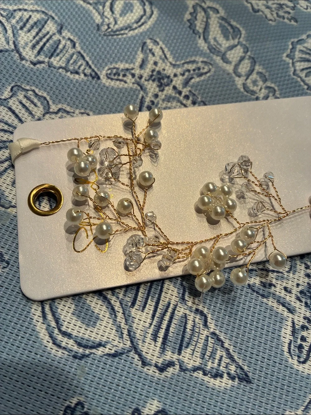 Pearl and Crystal Floral Vine Hairpiece in Gold